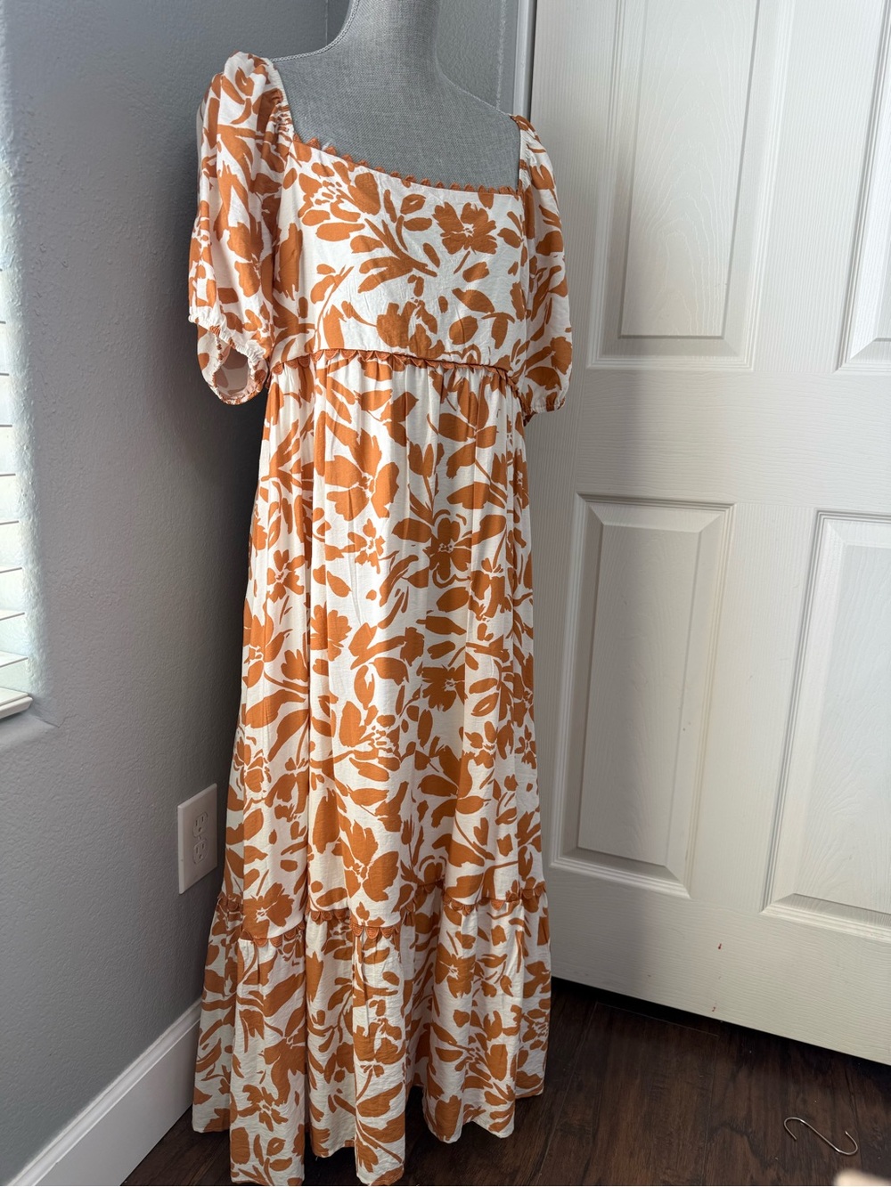 Blu Pepper White and Orange Floral Maxi Dress